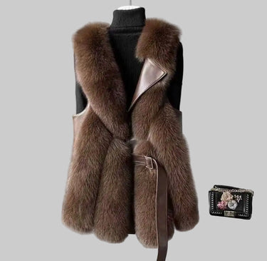 Faux Fur Sleeveless Belted Vest Coat